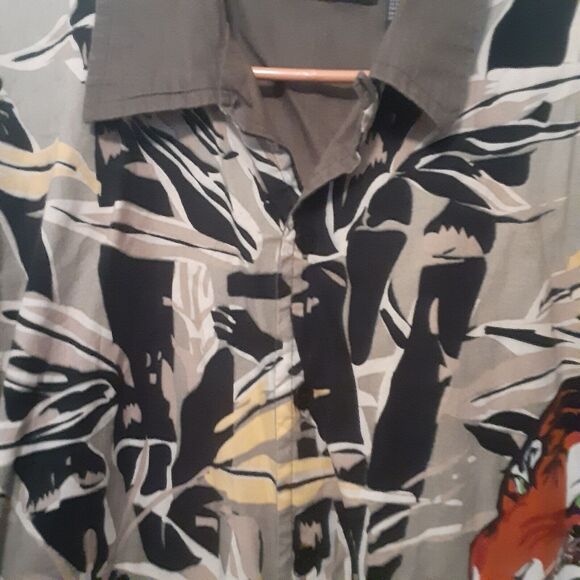 No Boundaries Button Up Shirt Mens XL Vtg Jungle Tiger Bamboo Short Sleeve - Picture 3 of 8